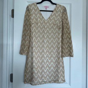 Lilly Pulitzer Striped Beige Shimmer Shift Dress